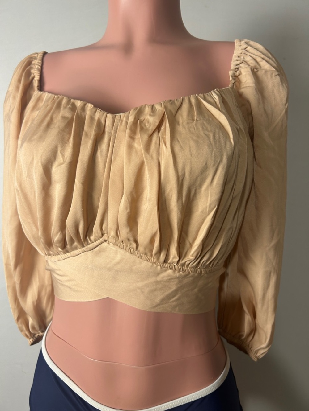 Europa The Label Light Beige Puff Sleeve Crop Top Size 1XL Baby Doll YY2K